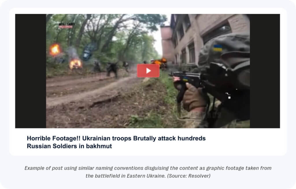 Example of post using evocative language to disguise the content as graphic footage taken from the battlefield in eastern ukraine.