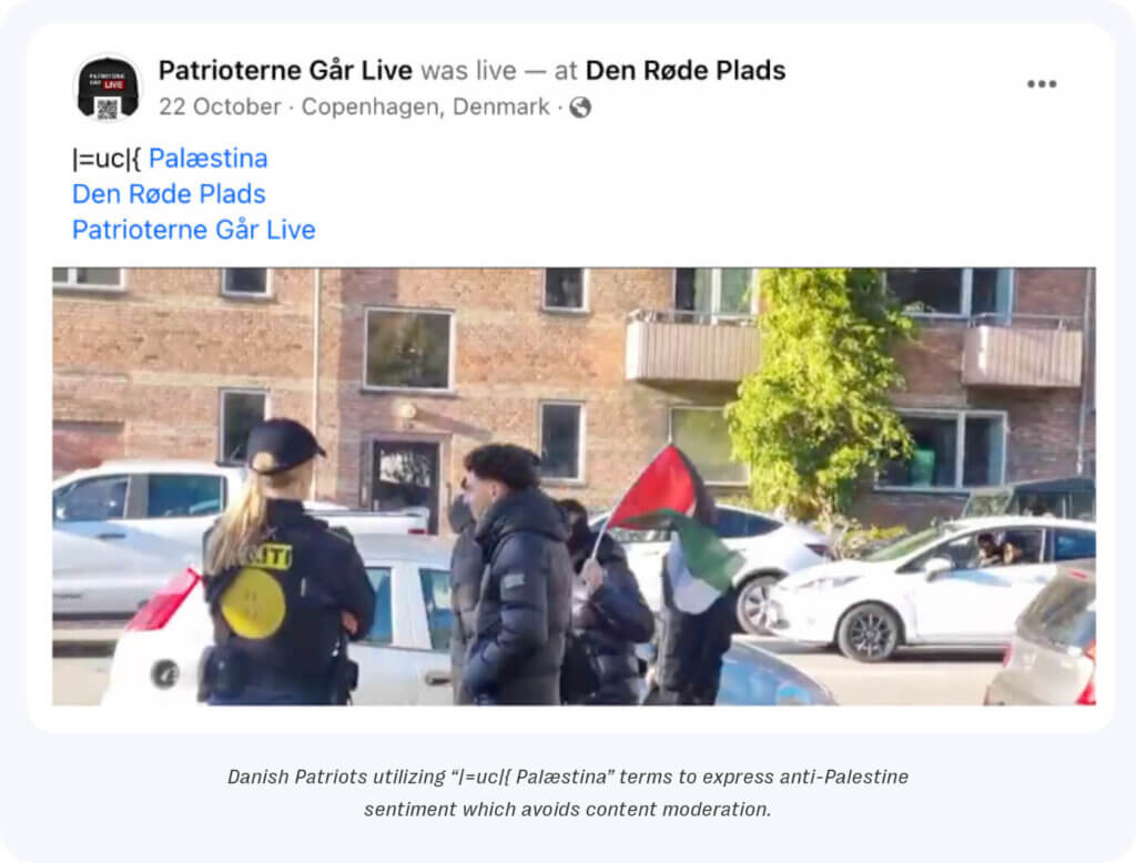 Example of posts amplified by the far-right extremists that employed coded anti-palestinian rhetoric to evade content moderation on the social media platform.
