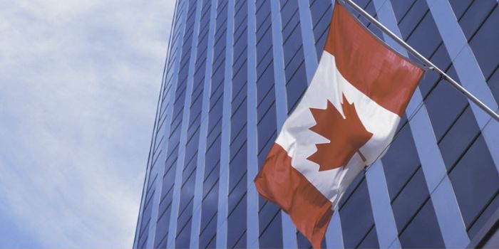 Canadian flag on the side of a building representing c-sox