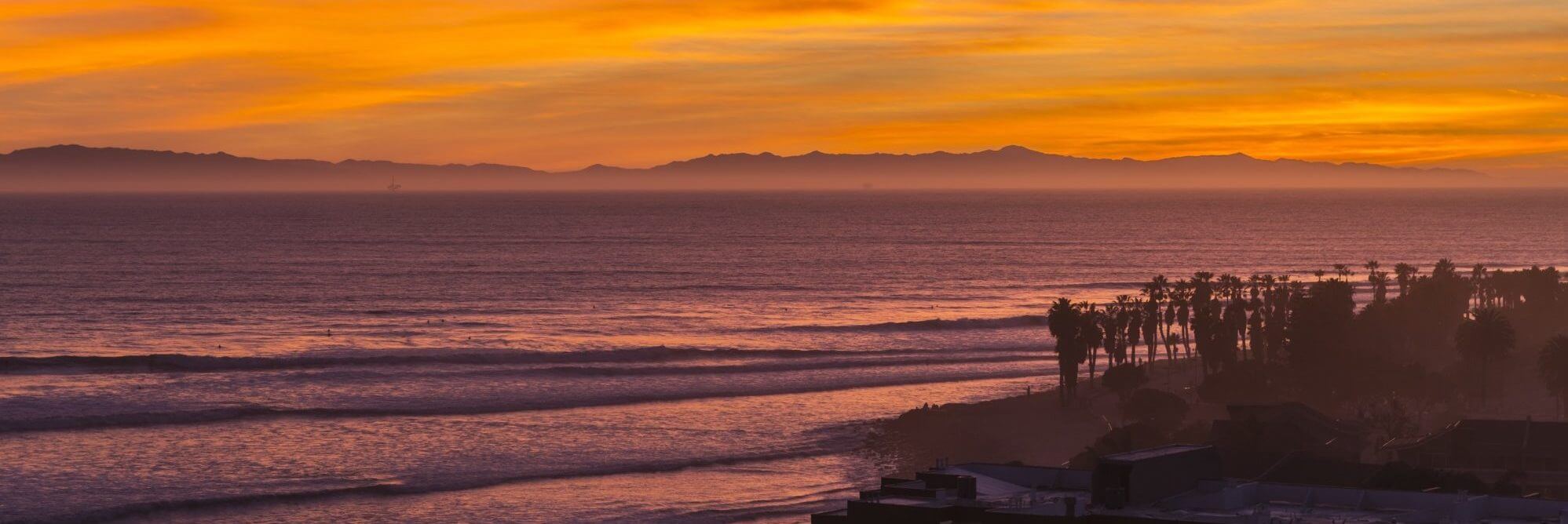 Orange pacific sunset in ventura california