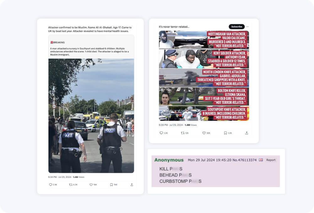 Livestreams, short-form videos and private messaging apps used to incite anti-migrant riots in the uk 3 Posts from prominent far-right actors promoted disinformation and called for anti-migrant violence on mainstream and alt-tech platforms.