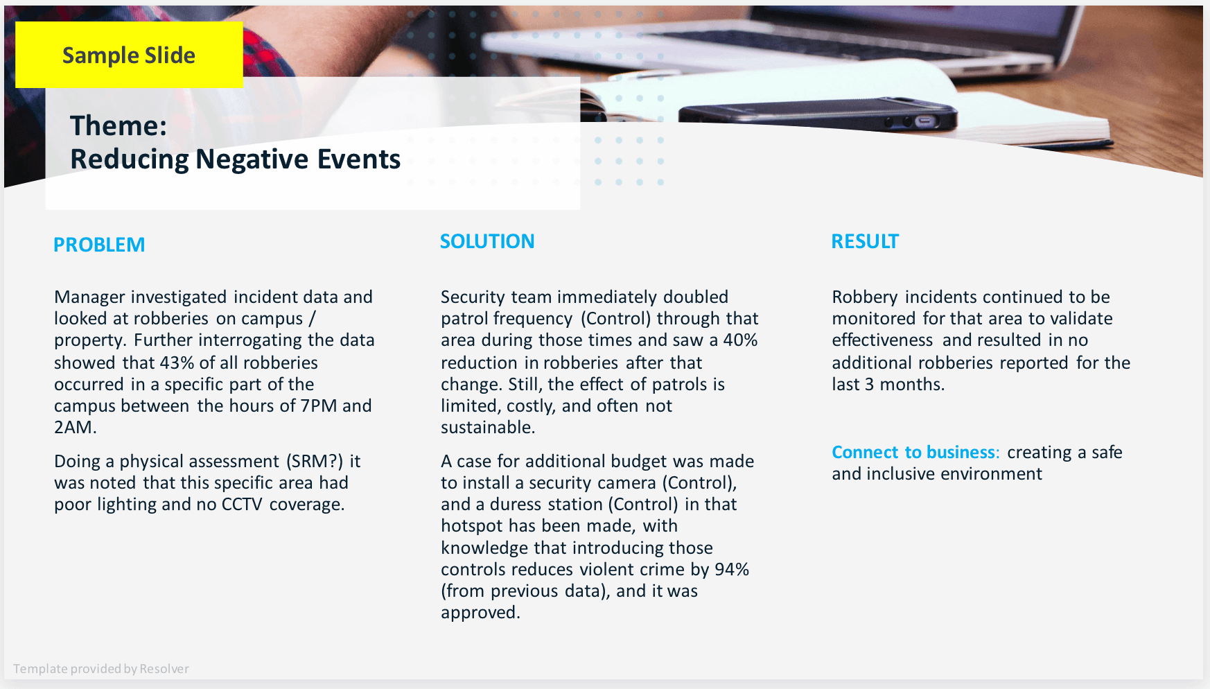 image of slide from Resolver's corporate security free presentation template
