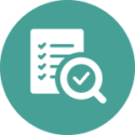 Icon of a checklist and magnifying glass with a checkmark, symbolizing cross-functional playbooks that align policy response with public discourse in pharma compliance.