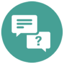 Speech bubbles icon representing audience questions and brand communication.