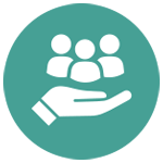 Open hand holding people icon symbolizing trust, community, and care.