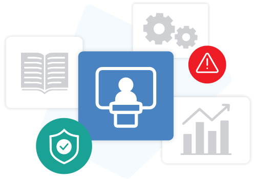 Organizational Threat Management Training - Imagery displaying icons that imply teaching, learning, growth, etc.